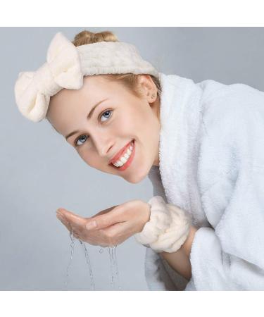 4 Piece Spa Headband and Wrist Washband Set - White | Hair Headband, Face Wash Wristband, Scrunchies Cuffs for Women and Girls | Makeup and Face Washing Accessories - Buy Online on GoSupps.com
