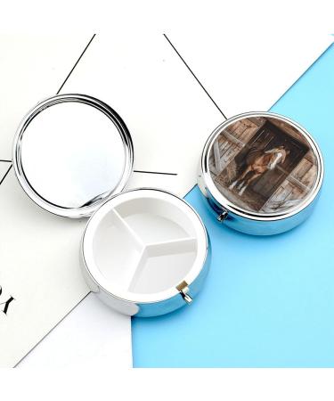 Travel Pill Box with 3 Compartments - Portable Medicine Organizer for Purse & Pocket - Straw & Horse Print - Buy Online on GoSupps.com
