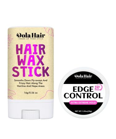 Dolahair Hair Wax Stick for Flyaways Kids Slick Pomade Stick and Hair Bun Maker Girls Hair Accessories (16g Wax Stick + Edge Gel) 1 Pack of 16g Wax+ 1 Edge Control