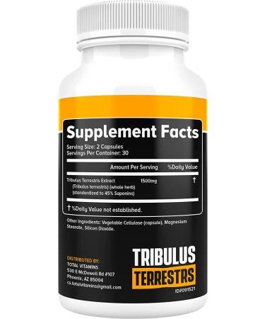 1500mg Tribulus Terrestris Extract for Men & Women - Energy & Strength Booster - 2 Pack - Vegan & Gluten Free - Buy Online on GoSupps.com