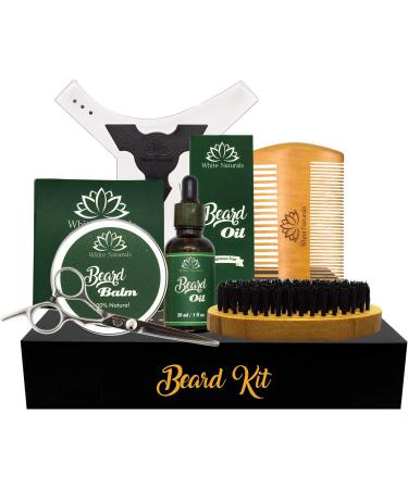 Beard Kit & Conditioner Products For Men Care Beard Brush - Mustache Comb - Balm - Oil - Stainless Steel Trimming Scissor & Shaping Tool by White Naturals - Buy Online on GoSupps.com
