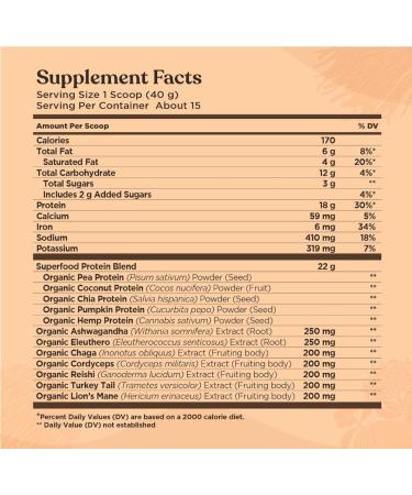 Organic Vegan Protein Powder - Creamy Cocoa Protein Vegetable with Choclate Flavored Lion's Mane 600g - Buy Online on GoSupps.com