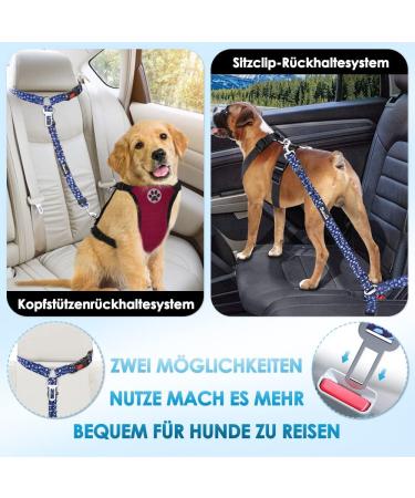 Slowton Dog Car Belt - 2-in-1 Adjustable Headrest Retention & Bucket Seat Belt with Universal Buckle & Reflective Rubber Band - H.Blau Dog Paws (2PCs) - Buy Online on GoSupps.com