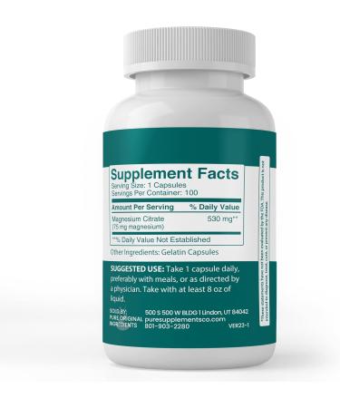 Pure Original Ingredients Magnesium Citrate (100 Capsules) Always Pure No Additives or Fillers Lab Verified Unflavored 100 Count (Pack of 1) - Buy Online on GoSupps.com
