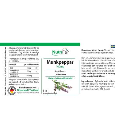 Monk pepper 100mg - Chattilier & Zinc - 120 tablets - High dosed - 100% vegan - German production & laboratory tests - NutriFair | Premium & Fair - Buy Online on GoSupps.com