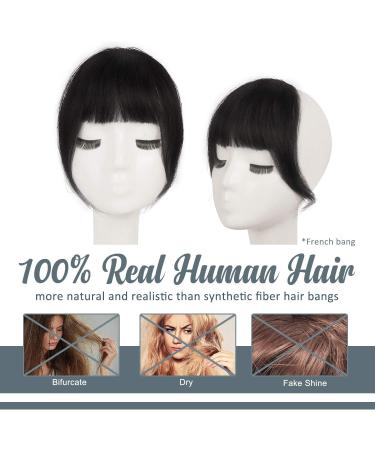 BARSDAR Clip in Fringe Human Hair - 100% Real Hair French Bangs Extension for Women, Natural Black 1B - Washable/Dye-able - Pack of 1 - Buy Online on GoSupps.com