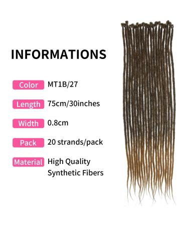 30 Inch Synthetic Dreadlocks Extensions - 20 Strands 0.8cm Crocheted Braided Hair | Soft Dreads Reggae & Hip-Hop Style | Two Colors MT1B-27# - Buy Online on GoSupps.com