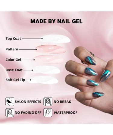 Cat Eye Press on Nails - Grey Almond with Green Glitter | 24 Pcs Handmade Fake Nails Kit for Women & Girls - Glossy Bling Salon Perfect - Buy Online on GoSupps.com
