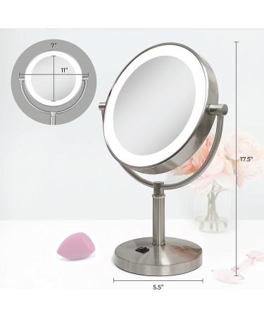Zadro Laguna 11 Makeup Mirror with Lights and Magnification - LED Lighted Mirror 10X/1X or 5X/1X 11x5.5x17.5 Polished Nickel - Buy Online on GoSupps.com
