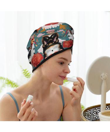 Cattle Dog Florals Coral Velvet Dry Hair Cap | Unisex Wet Towel Wrap for Bathing Pool Parties and Beach Perfect Home Accessory - Buy Online on GoSupps.com