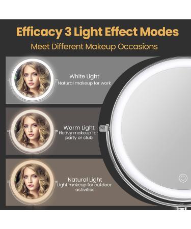 Kirkcaldy Lighted Makeup Mirror with 10X Magnification, LED Vanity Mirror, 3 Color Lights - Rechargeable, Double Sided Desk Cosmetic Mirror - 360 Rotation, Touch Screen - Buy Online on GoSupps.com