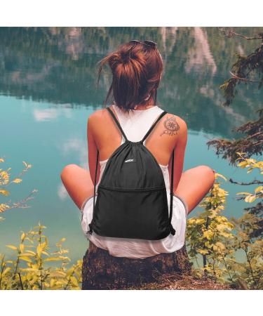 WANDF Drawstring Backpack Black - Water Resistant Nylon Sackpack for Gym, Sport, Shopping & Yoga - One Size - Buy Online on GoSupps.com