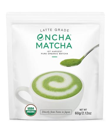 Encha Latte Grade Matcha Green Tea - First Harvest Organic Matcha Green Tea Powder, From Uji, Japan (60G/2.12 Ounce) Premium Powder for matcha latte, matcha smoothie | Caffeine, L-Theanine, No added sugar 2.12 Ounce (Pack