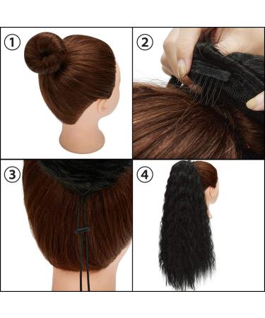 55.9 cm Curled Ponytail Extension - Long Black Drawstring Hair Part for Women | Corrugated Style - Buy Online on GoSupps.com