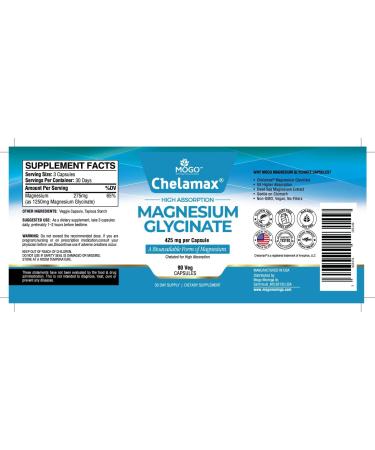Chelamax Magnesium Glycinate.Dead Sea Sourced 100% Chelated Magnesium for Sleep Support Muscle Cramps Bone Health. Made in USA 3rd Party Tested Heavy Metal Free Glicinato de Magnesio Capsules. 90 Count (Pack of 1) - Buy Online on GoSupps.com