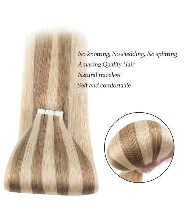 Shop Amazing Beauty Tape In Hair Extensions - Remy Skin Weft Ash Brown & Platinum Blonde Highlights 50g 20 Pieces 35 cm - Buy Online on GoSupps.com