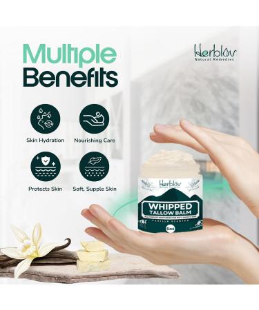 Beef Tallow Balm Natural Grass Fed Whipped Tallow and Honey All Purpose Balm Moisturizing Face and Body Lotion for Eczema Cracked Dry Itchy Irritated Skin Skin Repair Made in USA (Vanilla) - Buy Online on GoSupps.com