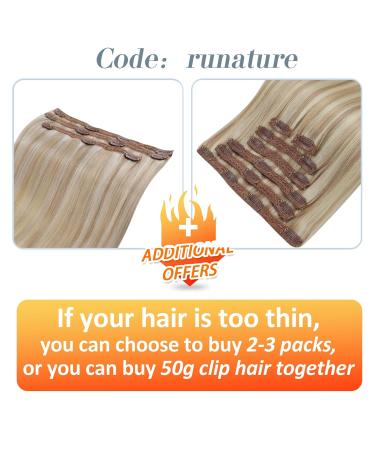 Runature Ash Blonde & Platinum Blonde Real Hair Clip In Extensions | 30cm (12 inch) | 80g | 7PCs #18P60 | International Shipping - Buy Online on GoSupps.com
