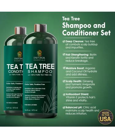 Tea Tree Shampoo & Conditioner Set - Deep Cleansing Strengthening & Shine for Dry Scalp - 16 fl oz - For Men & Women - International Shipping Available - Buy Online on GoSupps.com