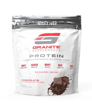 Protein Powder by Granite | 30 Servings of Complete Spectrum Protein to Build Lean Muscle | 5 Protein Sources: Whey Concentrate, Micellar Casein, Isolate, Grass Fed Beef, Egg White | 2lb (Chocolate)