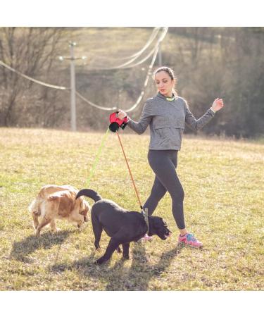 Double Retractable Dog Lead Reinforced Extendable with Non-Slip Handle Dog Lead with LED Light and Rubbish Box for Walking 2 Dogs 360 Tangle-Free Strong Nylon Band One-Hand Brake (Red) - Buy Online on GoSupps.com