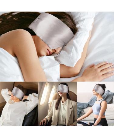 Luxury Mulberry Silk Sleep Mask - Adjustable Eye Cover for Sleeping | Soft Pressureless Blackout Design for Men & Women - Large Size Mink Silver - Buy Online on GoSupps.com