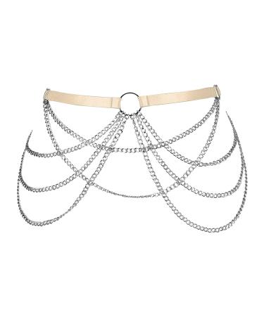 BBOHSS Women Body Harness Board Belt oversize Thigh Metal chain belts Punk Gothic Carnival Halloween Wife Gift Light Yellow