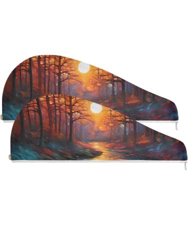 Sunset Forest Hair Towel 2 Pack - Super Absorbent Quick Dry Hair Turbans for Women & Girls | Eco-Friendly Hair Wraps - Buy Online on GoSupps.com
