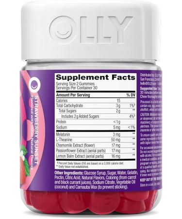 OLLY Sleep Gummy 3 mg Melatonin L-Theanine Chamomile Lemon Balm Sleep Aid Strawberry 60 Count 60 Count (Pack of 1) - Buy Online on GoSupps.com