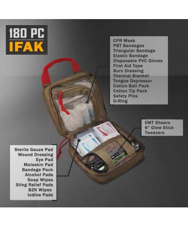 Everlit 180 Piece Tactical First Aid Kit - IFAK Molle EMT Pouch for Outdoor Emergency - Camping, Hunting, Hiking, Home, Car - Coyote Brown - Buy Online on GoSupps.com