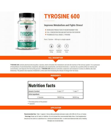 Trec Tyrosine | Amino Acid | Pharmaceutical Grade | Supports Focus on Mental Alertness and Weight Loss | Dietary Supplement (60 Capsules) - Buy Online on GoSupps.com