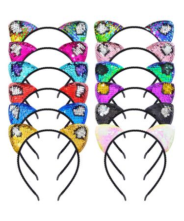 Beinou Reversible Sequin Cat Ear Headband - 12-Pack Shiny Hair Hoops for Girls and Women | Cute Bling Kitty Hair Accessories for Daily Wear and Parties - Buy Online on GoSupps.com