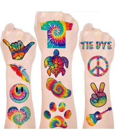 Tie Dye Party Favor 120pcs Tie Dye Temporary Tattoos Stickers 20 Sheet Body Art Fake Tattoo Tie Dye Birthday Party Decorations supplies for Kids Boys Girls Carnival Rewards