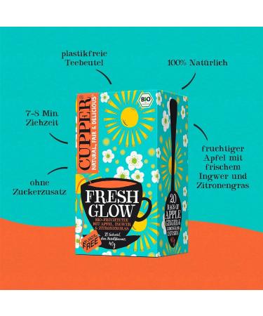 Buy Cupper Organic Fruit Tea Fresh Glow Ginger Apple Lemongrass Eco-Friendly & Fairly Traded 20 Unbleached Tea Bags - Buy Online on GoSupps.com