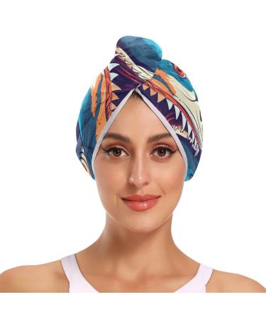 Angry Sharks Hair Towel 2 Pack Super Absorbent Hair Drying Towel Quick Dry Hair Turbans Head Towel with Button Twisty Wrap for Women Girls
