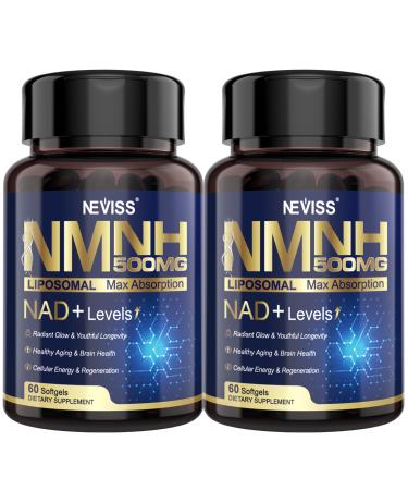 2Pack NAD+ Supplement, Next-Gen NMNH Liposomal 500mg, NR NMN Supplement Alternative, High Absorption NAD+ with Curcumin, Niacinamide for Cellular Energy, DNA Repair, Healthy Aging, 120 Softgels 60 Count (Pack of 2)