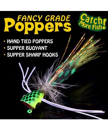 Topwater Panfish & Bass Popper Flies - 12pcs Set | Bluegill Bug Lures for Fly Fishing - Buy Online on GoSupps.com