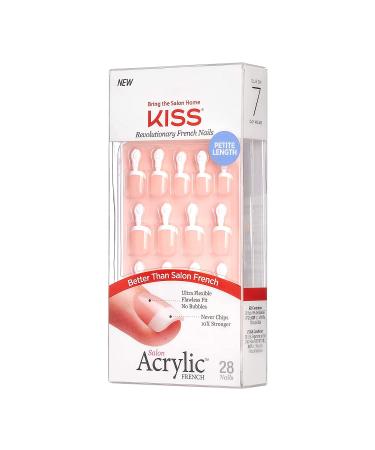 KISS Salon Acrylic French Nail Manicure Set - Petite Square Crush Hour, Pink Gel Glue, Mini File, Manicure Stick, 28 Fake Nails - Buy Online on GoSupps.com