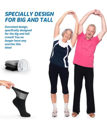 LIN Diabetic Socks for Men & Women - Non-Binding Circulatory Extra Wide Top - 12 Pairs Quarter/Black - Ideal for Edema, Neuropathy & Lymphedema - Size 9-11 - Buy Online on GoSupps.com
