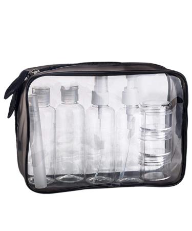 MOCOCITO Toiletry Bag Women & Men | Clear Toiletry Bag |Toiletry Bag Set with 8 Bottles(max.3.4oz/100ml) Approved by EU & UK Hand Luggage Rules Black Toiletry Bag Set +1 Flight Liquid Bag