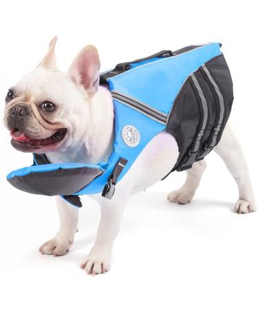 Petglad French Bulldog Life Jacket, Pet Life Vest, Dog Lifesaver Preserver with Handle & Reflective, for Swim, Pool, Beach, Boating (Blue) Chest Girth 16.5"-29.5" Blue