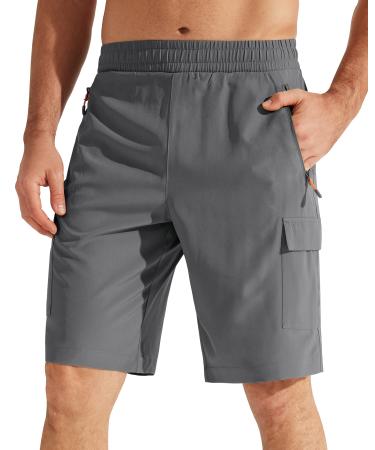 Libin Men's Hiking Cargo Shorts Lightweight Quick Dry Athletic Casual Shorts for Golf Outdoor Active Zipper Pockets Grey X-Large