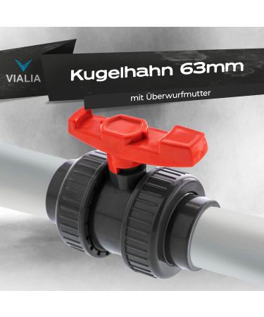 VIALIA PVC Kugelhahn 63mm - Double Union Shut-Off Tap for PVC Pipes | Ideal for Pool Pond Construction & Aquaristics | International Shipping Available - Buy Online on GoSupps.com