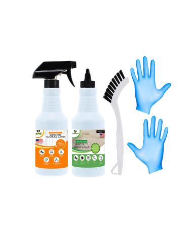 Tile and Grout Gel Cleaner & Stain Guard Sealer - Bleach-Free, Non-Toxic Professional Strength - 16 oz - Combo Pack Includes Grout Cleaner Gel, Grout Sealer, Grout Brush and Nitrile Gloves
