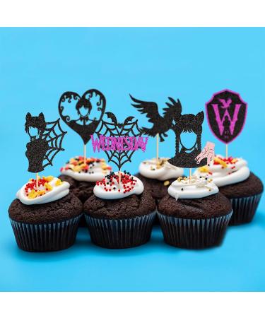 Keaziu 24 Pack Wednes-day Birthday Cupcake Toppers Fantasy Horror Thing Wednesday Cupcake Picks Bat Girl Home Cake Decorations Wednes-day Boys Girls Birthday Party Cake Supplies Black - Buy Online on GoSupps.com