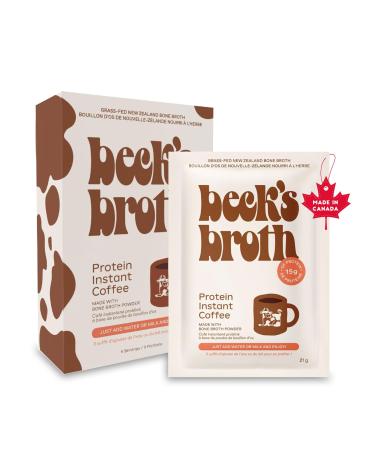 Beck's Broth Instant Coffee - Bone Broth Powder Sachets (5-Pack) | 15g of Protein Per Serving | All Natural Pasture Raised Beef Broth | Dairy Free Gluten Free | Coffee Protein Powder | Rich & Nutty