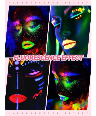 Kalolary Neon Eyeshadow Palette - 24 Highly Pigmented Matte & Sparkling Colors Glows in the Dark UV Blacklight with 4 Pink Brushes - International Shipping Available - Buy Online on GoSupps.com