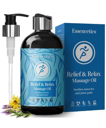 Essencetics Massage oil for muscle pain for the body (8 OZ) - soothes muscles & joints with Arnika lavender & rosemary etheric oils - relaxing massage oil for massage therapy relief and relax
