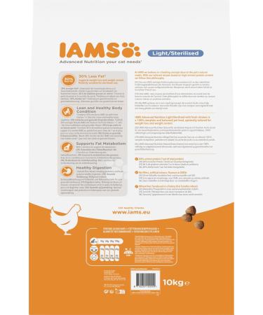 IAMS Sterilised Dry Cat Food with Chicken - 10kg for Neutered Cats Over 1 Year - Premium Nutrition - Buy Online on GoSupps.com