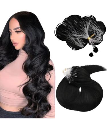 Moresoo Microring Extensions Real Hair Black 1g/S 35cm Remy Extensions Real hair with Microring Cold Fusion Invisible Hair extension Real hair Microring Loop Pechschwarz #1 50g 50s 35 cm 1.Microring #1